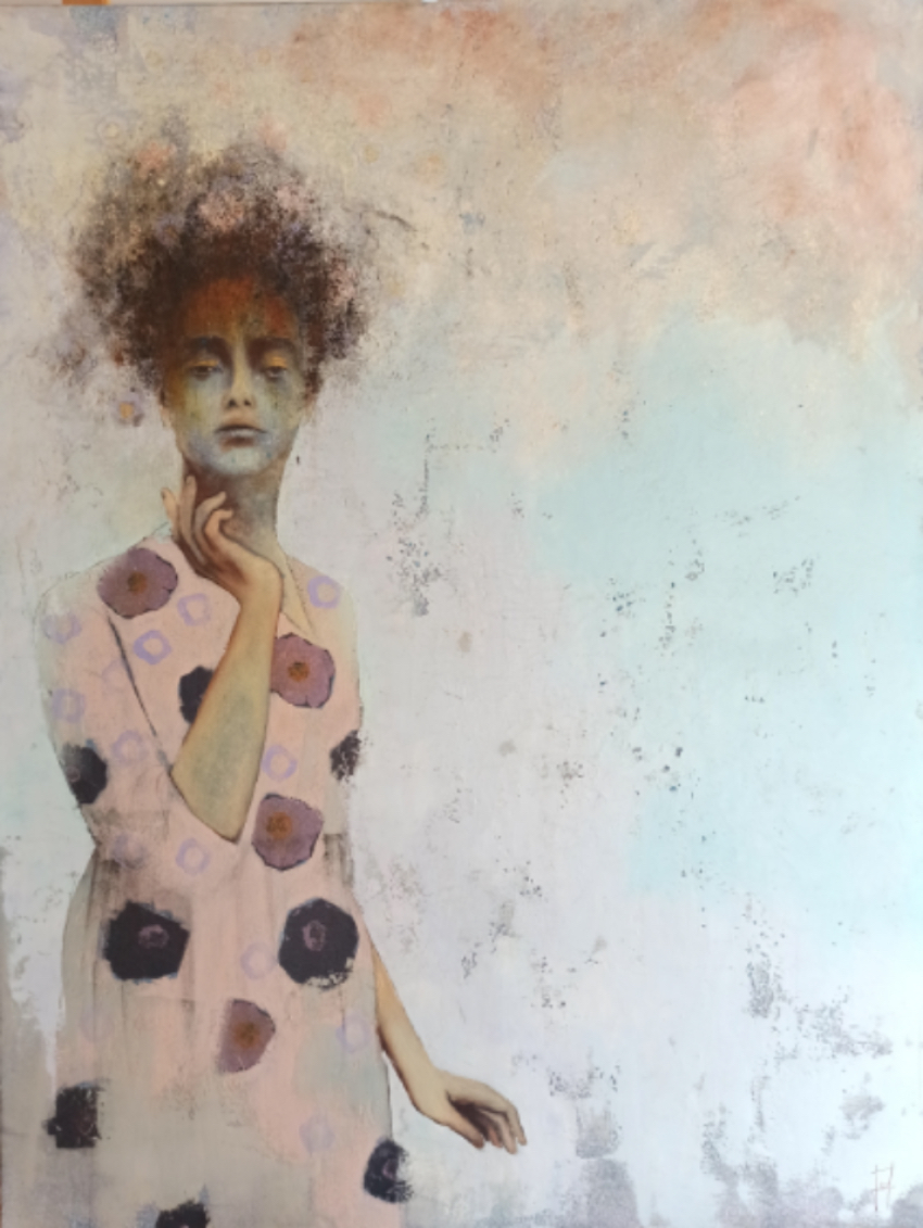 Judith BRUNEL, "La poétesse", technique mixte sur toile, 89 cm x 115 cm, 1 300 €
