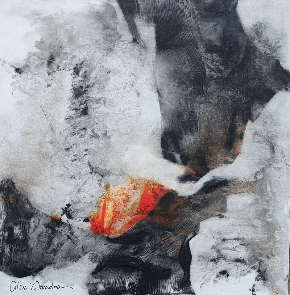 ALEX'SANDRA, "Rouge et noir", Techniques mixtes sur toile, 80x80 cm, 1400€