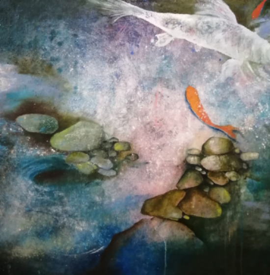 Judith BRUNEL, "Refleté", technique mixte sur toile, 80 cm x 80 cm, 1 000 €