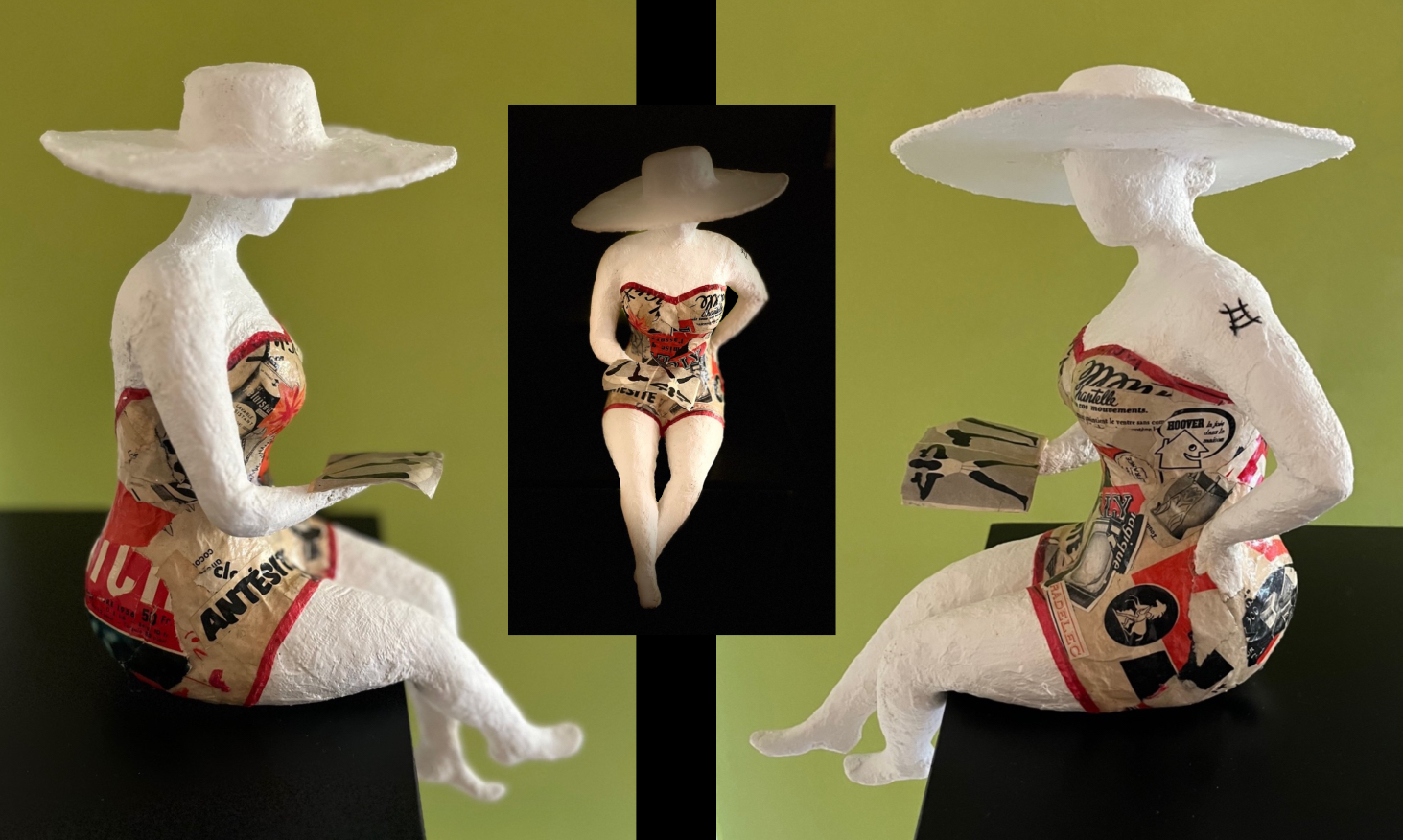 Lætitia GAVINI, "Big Pin'Up, Liseuse Rétro", Bandes plâtrées et papiers, H 32cm x L 23cm x P 15cm, 550 €