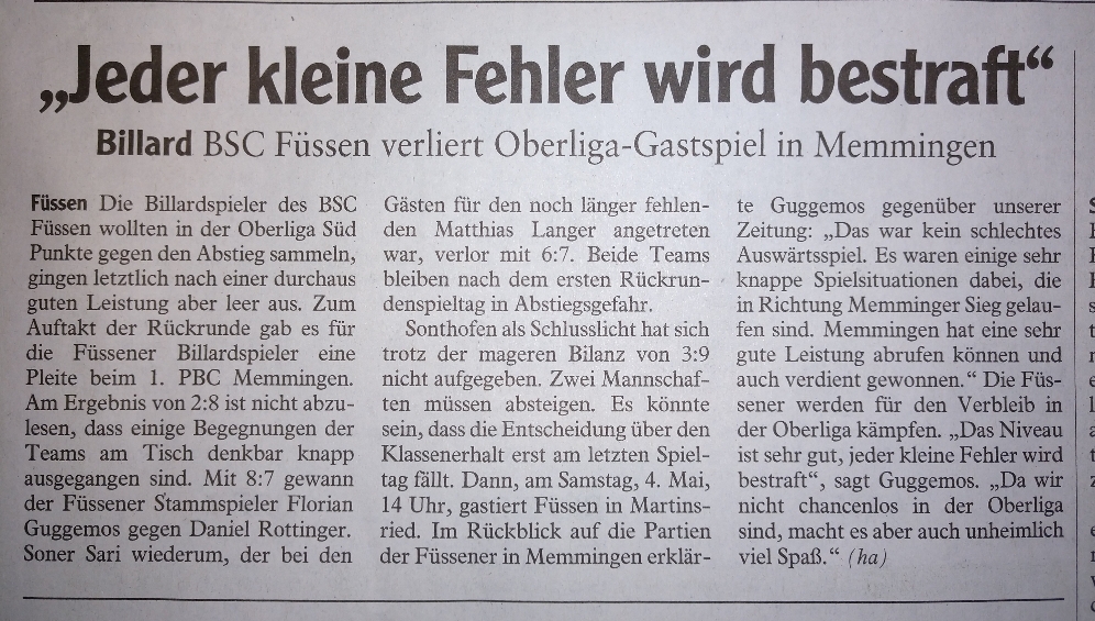 Spieltagsbericht | Füssen 1