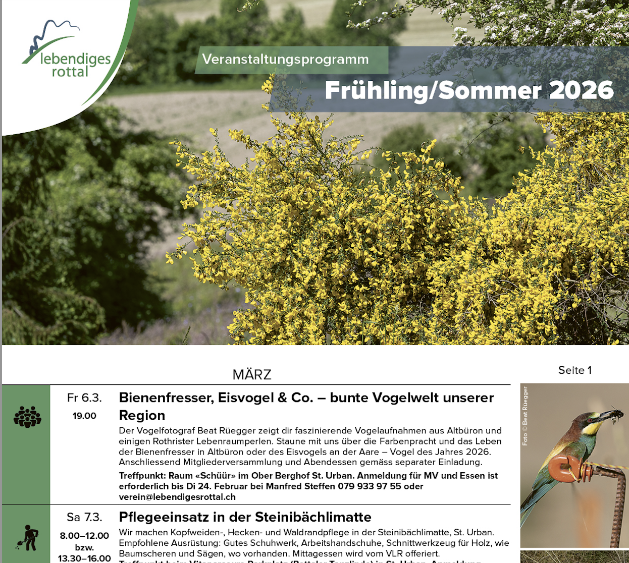 VLR Programm Frühling/Sommer 2026 und Einladung zur GV