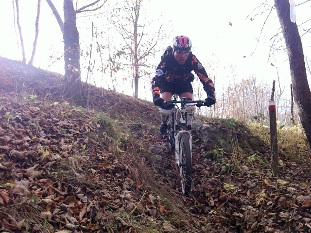il sentiero  segue nel bosco reso assai pericoloso dallo strato di foglie adagiate su pietre fisse e umide!!! 