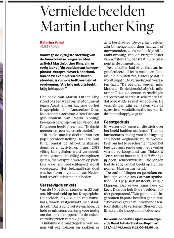 Article in national newspaper Het Parool, April 4, 2019