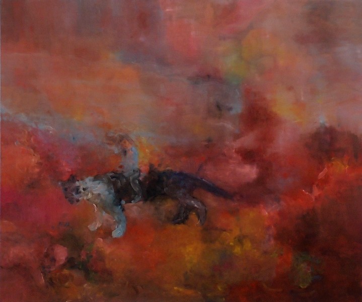 Löwenkatzenmädchen 2014; 155 x 130 cm, Öl auf Leinwand