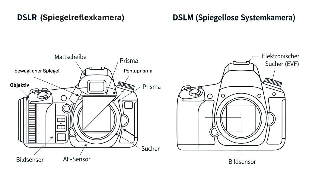 Kamera skizze,Aufbau DSLR,DSLM