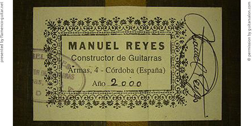 MANUEL REYES GUITAR 2000 - LABEL - ETIKETT - ETIQUETA
