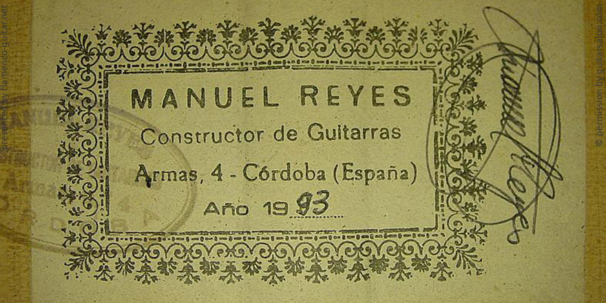 MANUEL REYES GUITAR 1993 - LABEL - ETIKETT - ETIQUETA