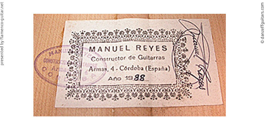 MANUEL REYES GUITAR 1988 - LABEL - ETIKETT - ETIQUETA