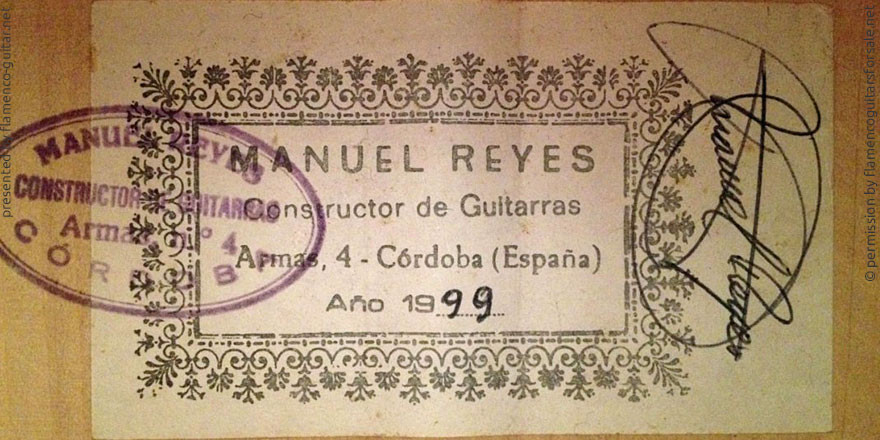 MANUEL REYES GUITAR 1999 - LABEL - ETIKETT - ETIQUETA