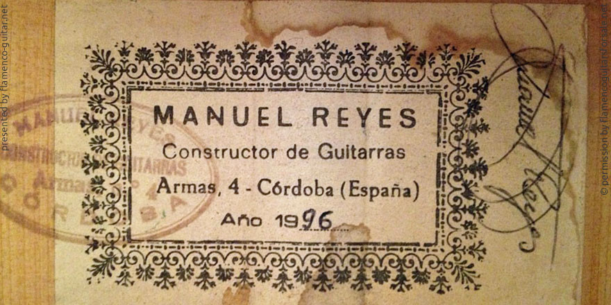 MANUEL REYES GUITAR 1996 - LABEL - ETIKETT - ETIQUETA