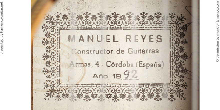 MANUEL REYES GUITAR 1992 - LABEL - ETIKETT - ETIQUETA