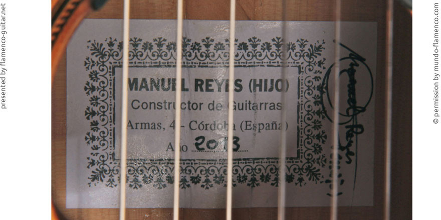 MANUEL REYES HIJO GUITAR 2013 - LABEL - ETIKETT - ETIQUETA