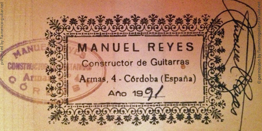 MANUEL REYES GUITAR 1991 - LABEL - ETIKETT - ETIQUETA
