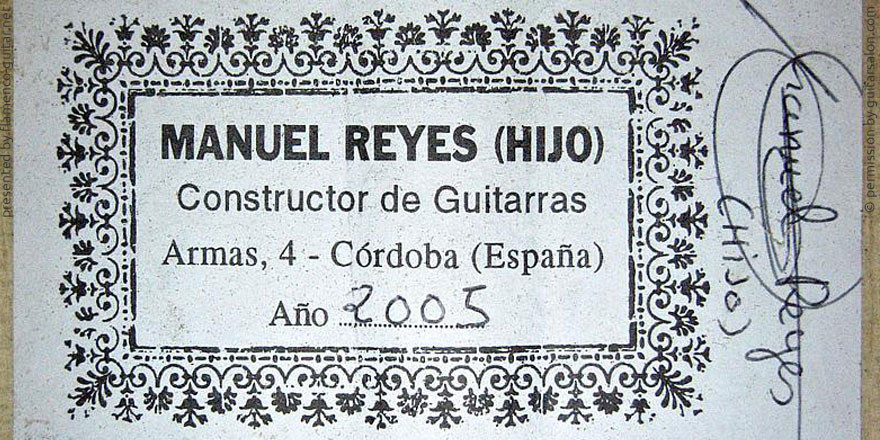 MANUEL REYES HIJO GUITAR 2005 - LABEL - ETIKETT - ETIQUETA