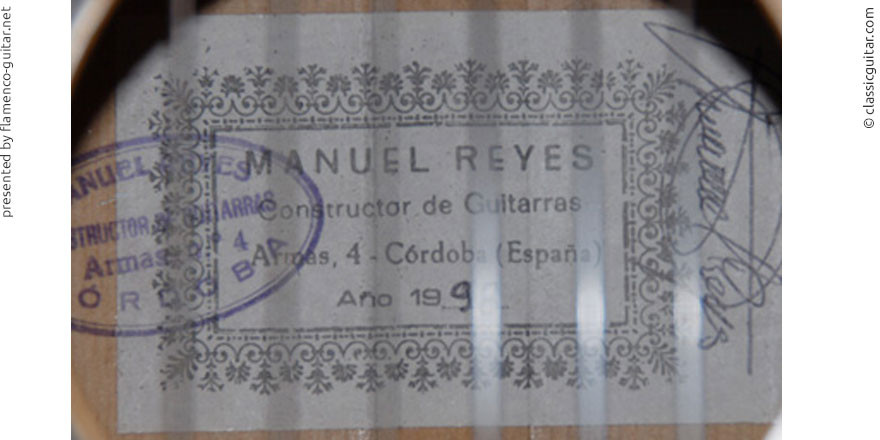 MANUEL REYES GUITAR 1998 - LABEL - ETIKETT - ETIQUETA