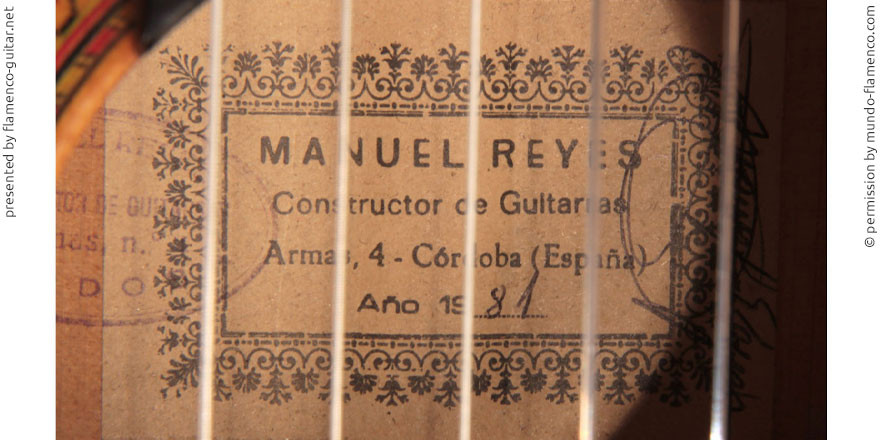 MANUEL REYES GUITAR 1981 - LABEL - ETIKETT - ETIQUETA