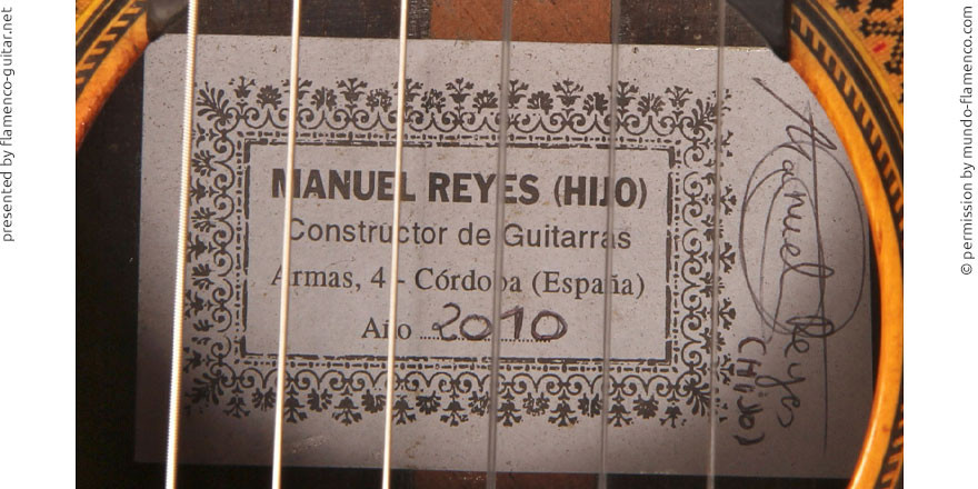 MANUEL REYES HIJO GUITAR 2010 - LABEL - ETIKETT - ETIQUETA