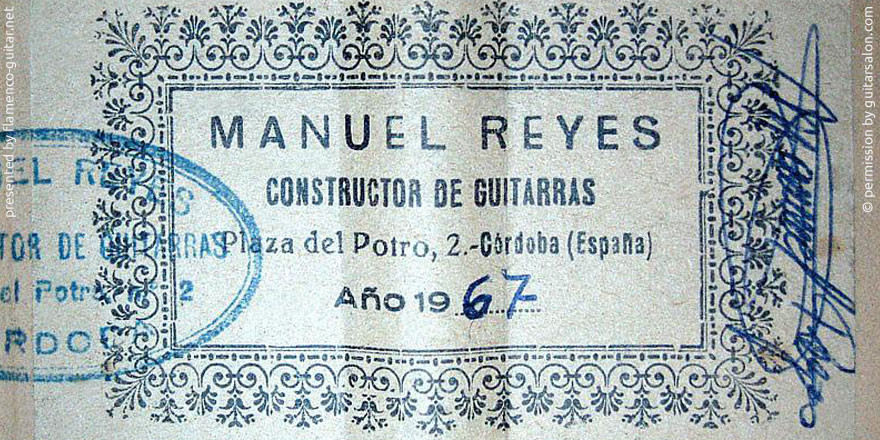 MANUEL REYES GUITAR 1967 - LABEL - ETIKETT - ETIQUETA