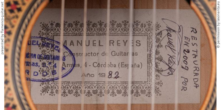 MANUEL REYES GUITAR 1982 - LABEL - ETIKETT - ETIQUETA