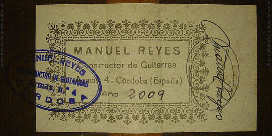 MANUEL REYES GUITAR 2009 - LABEL - ETIKETT - ETIQUETA