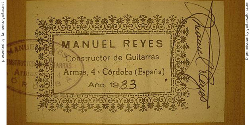 MANUEL REYES GUITAR 1983 - LABEL - ETIKETT - ETIQUETA