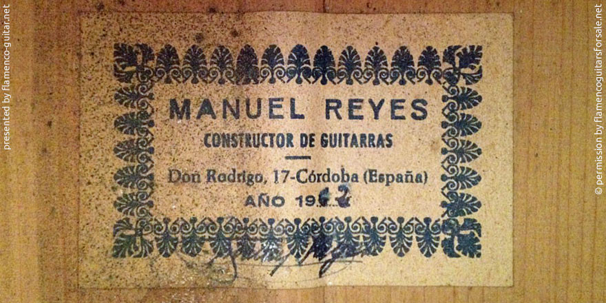 MANUEL REYES GUITAR 1962 - LABEL - ETIKETT - ETIQUETA