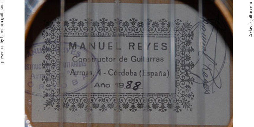 MANUEL REYES GUITAR 1988 #2 - LABEL - ETIKETT - ETIQUETA