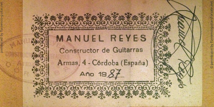 MANUEL REYES GUITAR 1987 - LABEL - ETIKETT - ETIQUETA