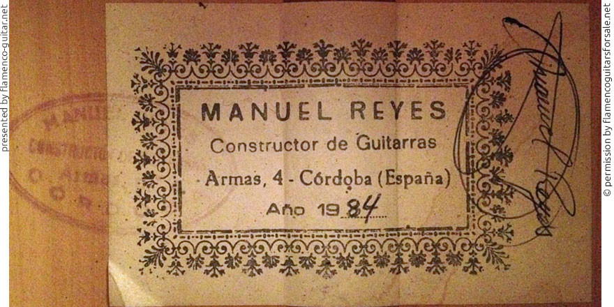 MANUEL REYES GUITAR 1984 - LABEL - ETIKETT - ETIQUETA