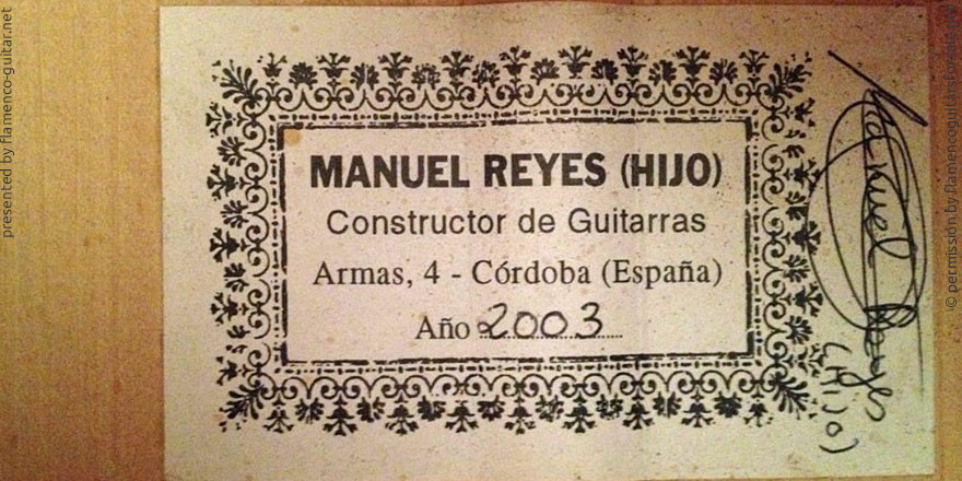 MANUEL REYES HIJO GUITAR 2003 - LABEL - ETIKETT - ETIQUETA