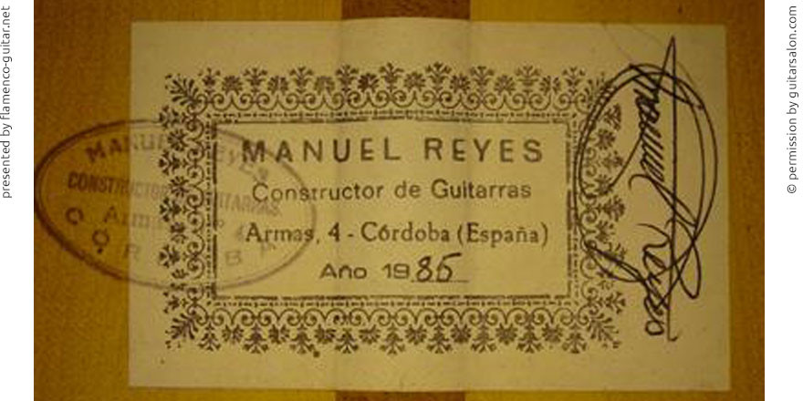 MANUEL REYES GUITAR 1985 - LABEL - ETIKETT - ETIQUETA