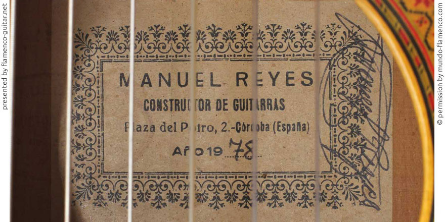 MANUEL REYES GUITAR 1978 - LABEL - ETIKETT - ETIQUETA