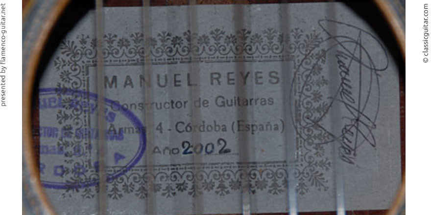 MANUEL REYES GUITAR 2002 - LABEL - ETIKETT - ETIQUETA
