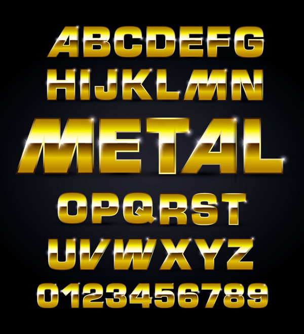 メタリックなアルファベット フォント Metal texture alphabet font design