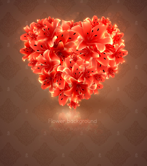 ハート型に花弁を集めた背景 romantic heart-shaped flowers background