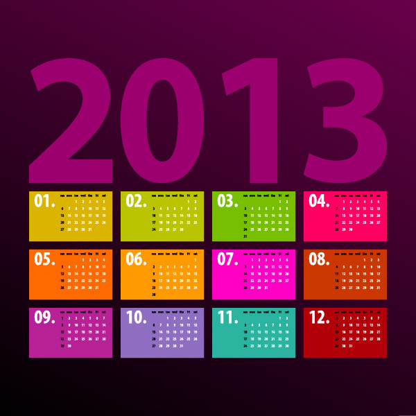 鮮やかなカレンダー テンプレート Vivid 2013 calendar templates vector1