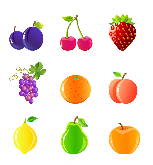 光沢あるフルーツ アイコン Fruits and berries icon set