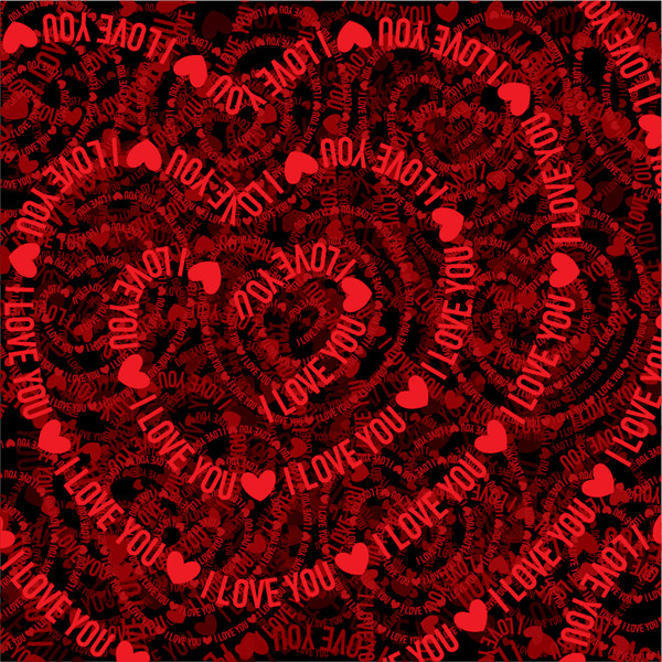 I LOVE YOUの文字でハートを描いた背景 Valentine hearts red background