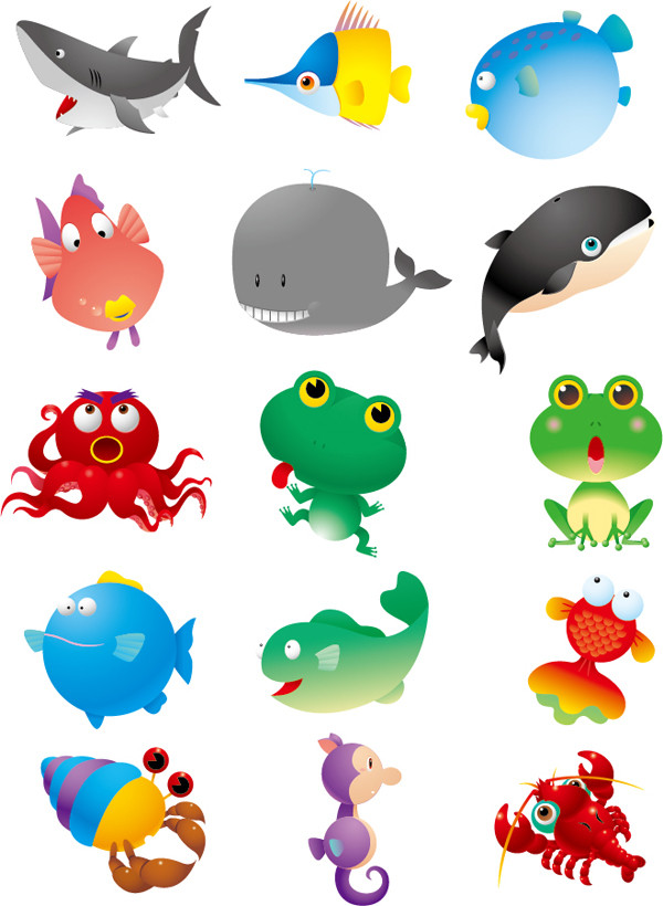 海の生物の漫画 cartoon marine animals vector