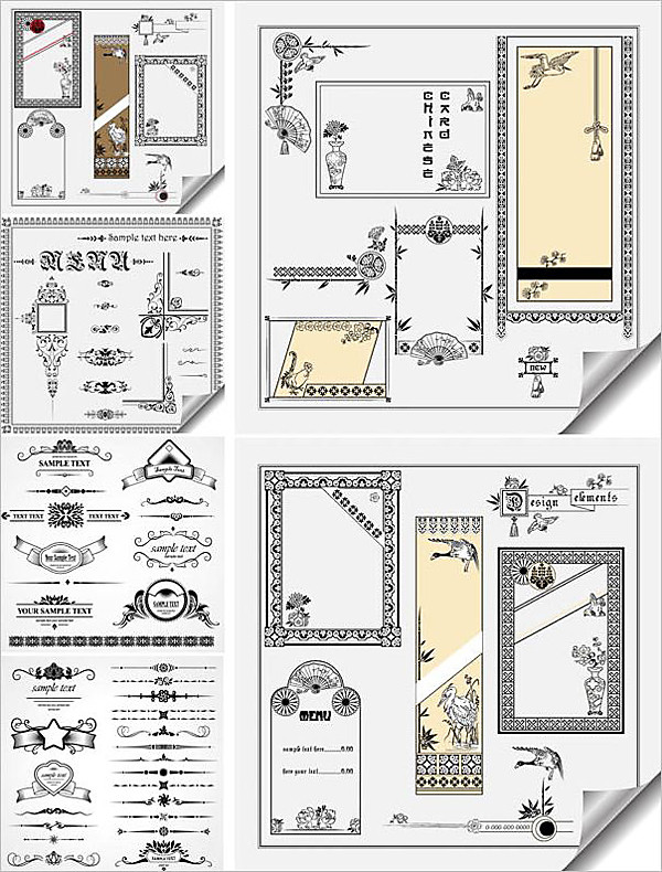 オリエンタル調の華やかなデザイン素材 Oriental ornate design elements