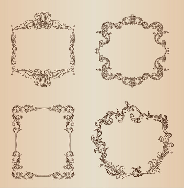 ヴィンテージ スタイルの植物飾りフレーム Vintage Floral Decorative Frame