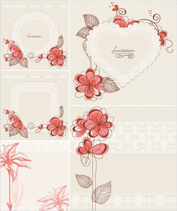 花柄の招待状テンプレート Floral invitation card templates, wedding, Valentines day