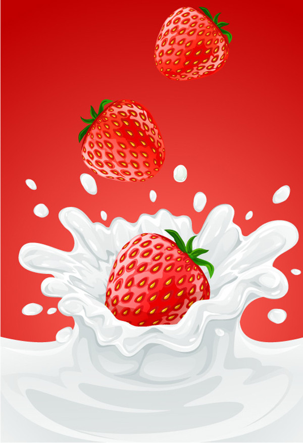 フルーツがミルクに落ちるクリップアート fruit fall moment milk vector4