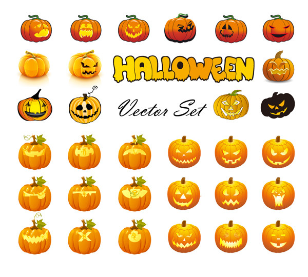 ハロウィンかぼちゃランタン見本 Halloween Pumpkins Mixed Mega Vector Collection