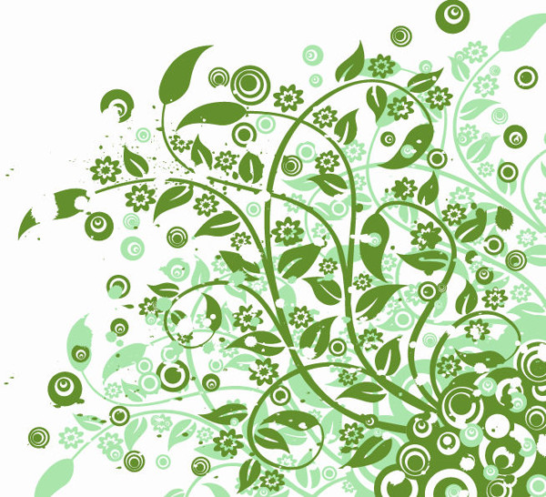 蔓を巻く植物柄の背景 Abstract Green Floral Vector Graphic Art