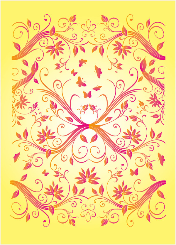 花柄と蝶の背景 flower pattern and butterfly backgrounds