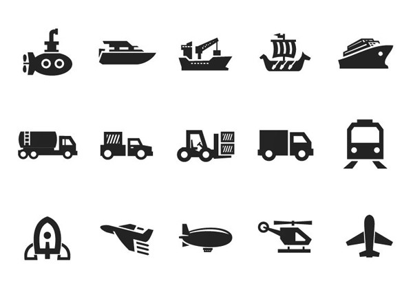 乗り物のシルエット アイコン Transportation Icon Set on Gray eps · Icon · アイコン · シルエット · 乗り物 · Transportation · Gray