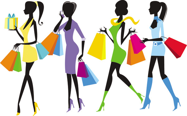 お洒落に買い物を楽しむ女性のシルエット fashion shopping girl vector5