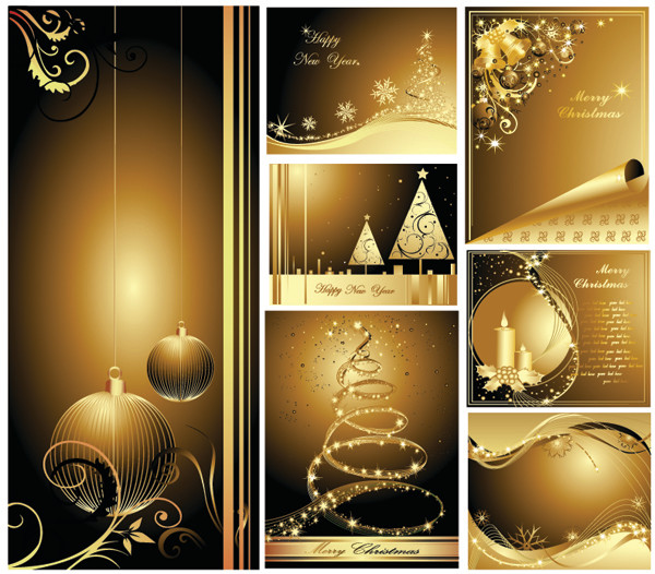 絢爛豪華な黄金のクリスマス飾りの背景 beautiful gold christmas cards